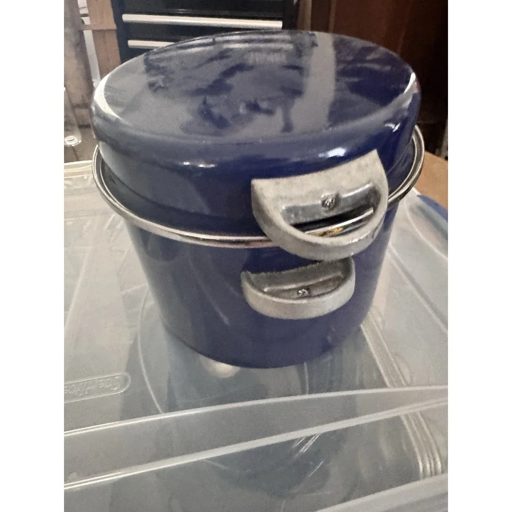 Vintage 5 Qt Enamel Stock Pot Steamer Basket Cobalt Blue Dome Lid